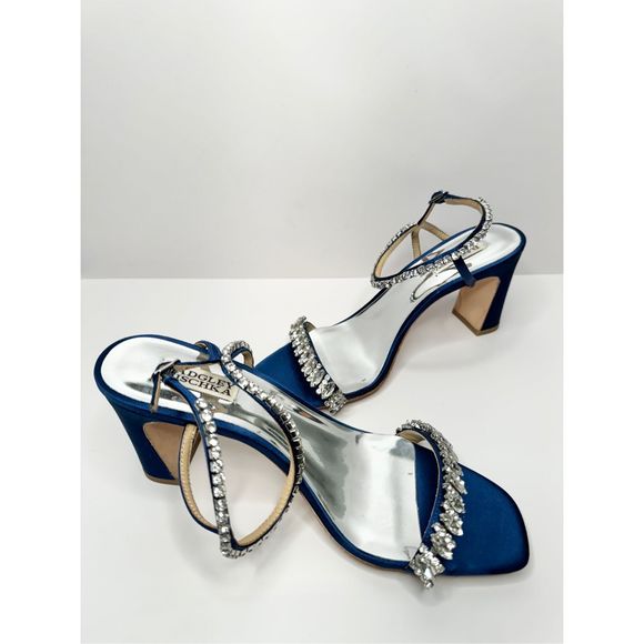 Badgley Mischka Sandals Size 9.5 Blue Marilee Open Toe Embellished Heels - Picture 7 of 14